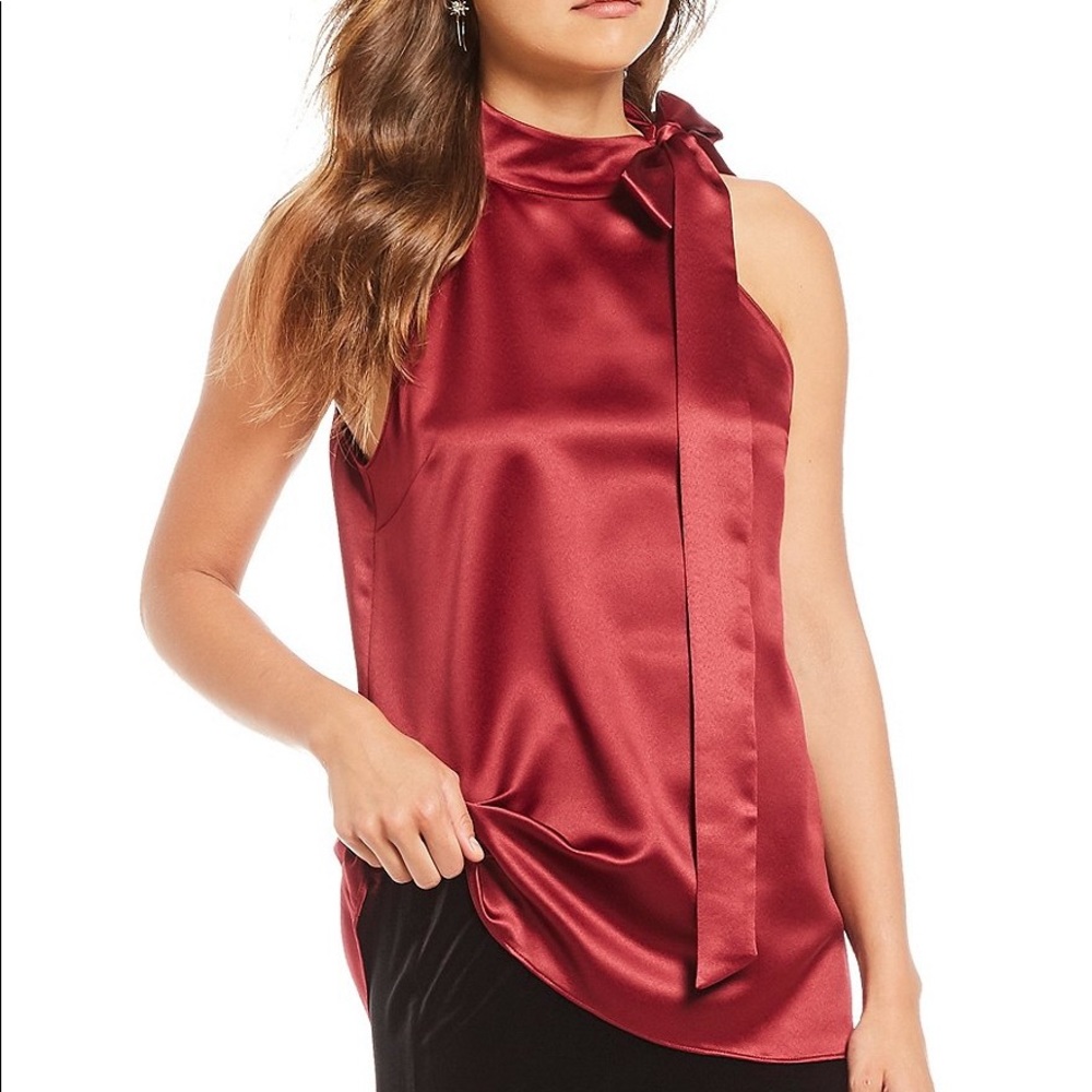 Sleeveless Cremieux Alicia Tie Neck Blouse Plum